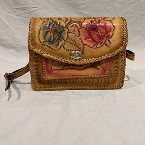 Vintage 1980’s Pagoda Boho Flower Hand Tooled Purse